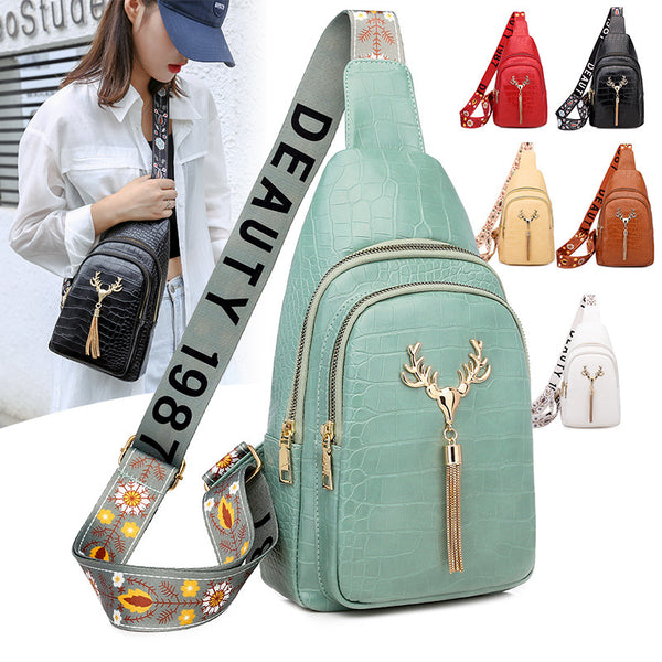 Deer Tassel Design Crossbody Bag Fashion Letter Embroidery Chest Bags For Women