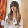 Long Brown Wigs With Bangs | Wave Synthetic For Women