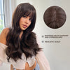 Long Brown Wigs With Bangs | Wave Synthetic For Women